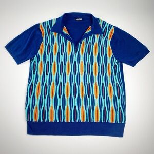 Inserch Polo Short Sleeve Blue Orange Sweater Shirt Men's XL Coogi 80’s Style